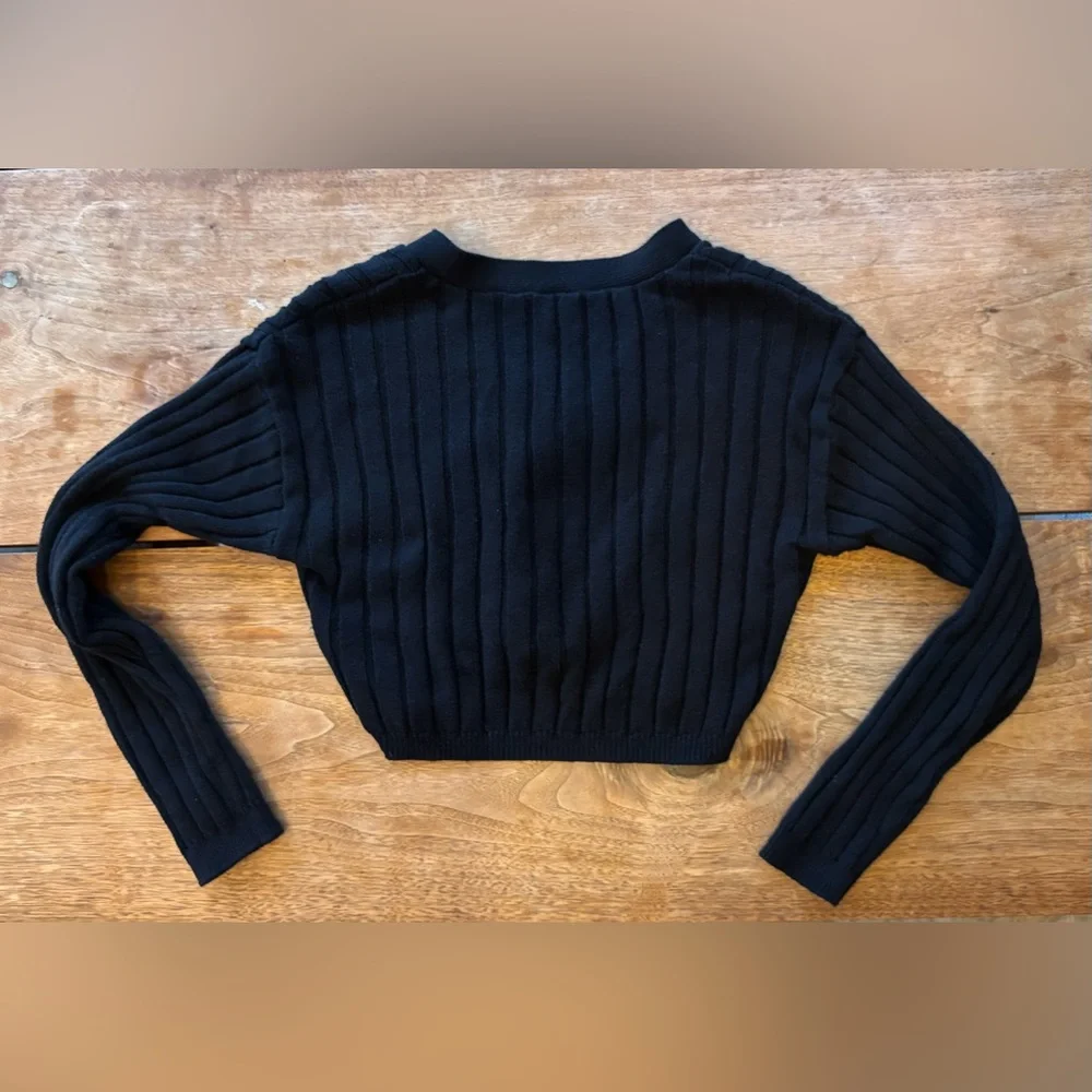Girls M / L Black Ribbed Cropped Cardigan Sweater Abound Nordstrom - Picture 2 of 10